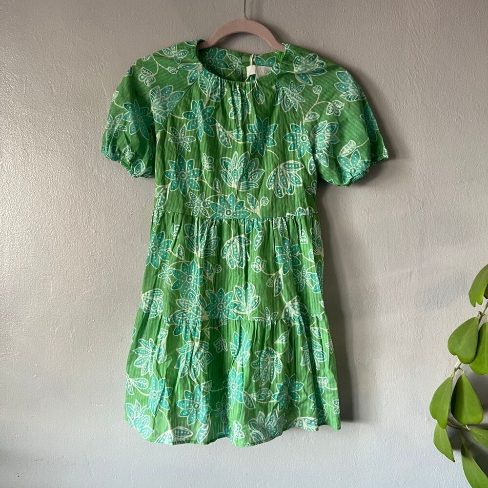 Zara Girls Green Floral Tiered Cotton Dress Back Cutout Size 9-10 Years NWT